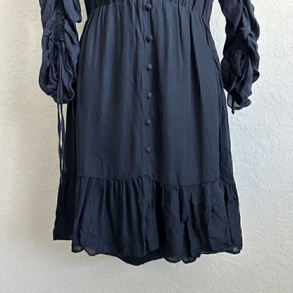 Parker Fletcher Ruched Sleeve Silk Long Sleeve Blouson Dress Midnight Blue Small - Picture 10 of 13